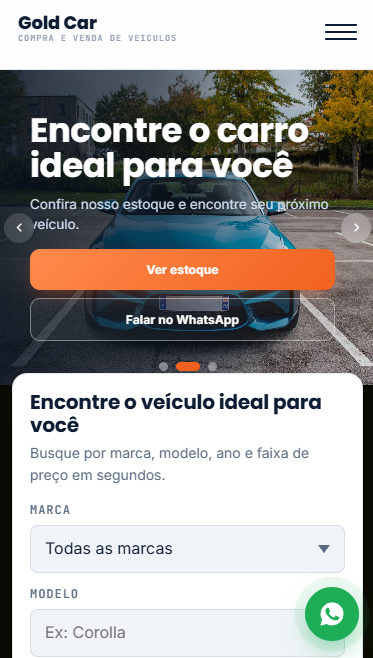 A mesma plataforma com a identidade visual da Gold Car